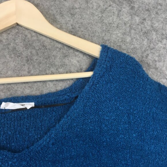 Double Zero Sweater L Oversized Slouchy Cropped V Neck Textured Boucle Knit Blue - Picture 5 of 13